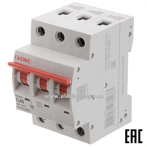 А2040. Автоматический выключатель YON max MD63S-3PC40 40А/3п/ 4,5кА на Din-рейку (ДКС)