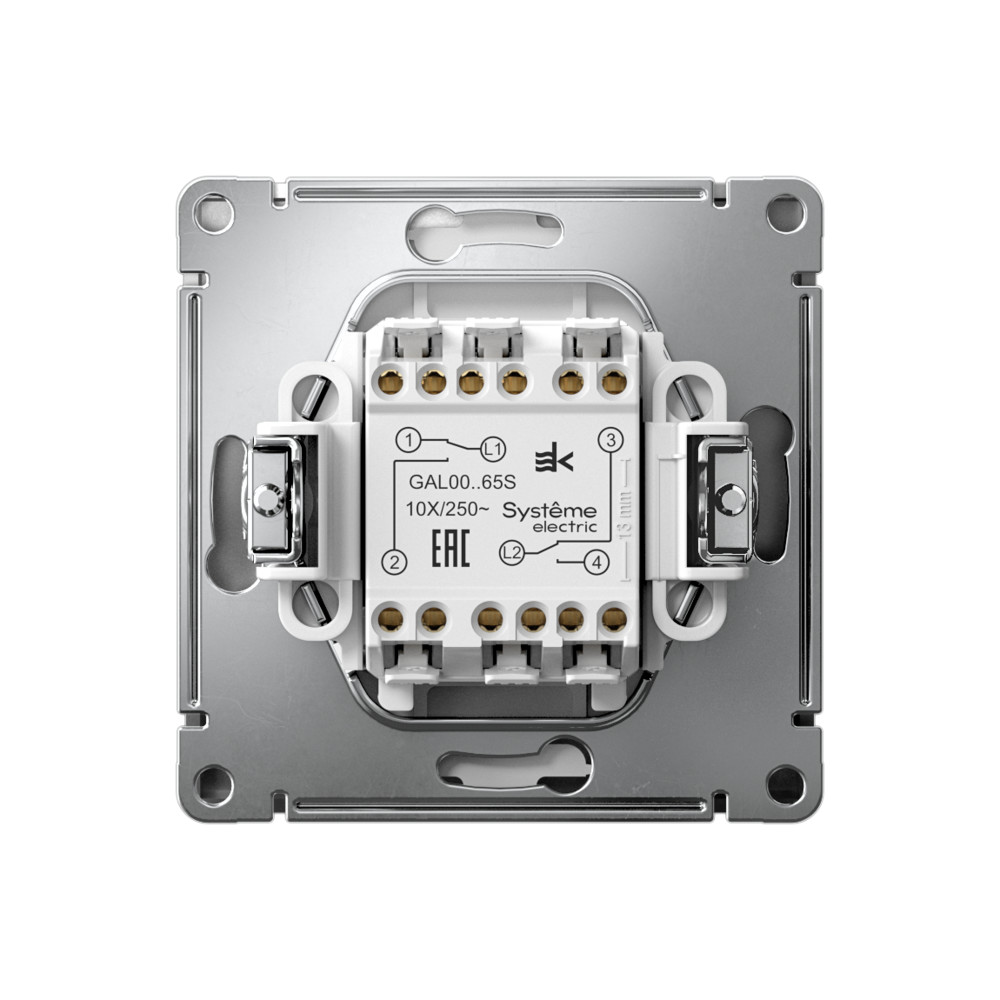 Р34. Механизм ArtGallery GAL000965S переключателя 2 кл. безвинт. зажим с/п  сталь (Systeme Electric)