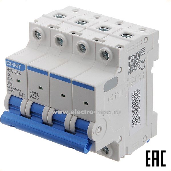 К9591. Автоматический выключатель NXB-63S  296903 /4P/ C6A  4,5 кА (CHINT)