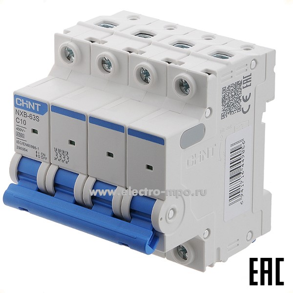 К9592. Автоматический выключатель NXB-63S  296904 /4P/ C10A  4,5 кА (CHINT)