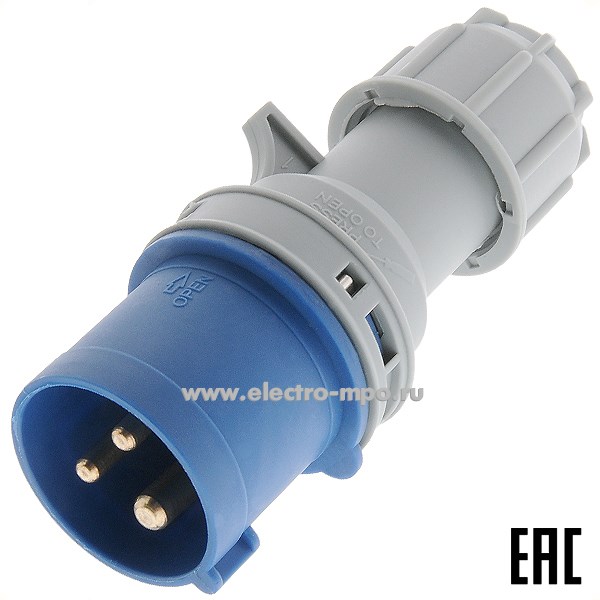 Ю5923. Вилка YS CEE-013N кабельная 2Р+Е 16А 240В IP44 с сальником (Электромонтаж)