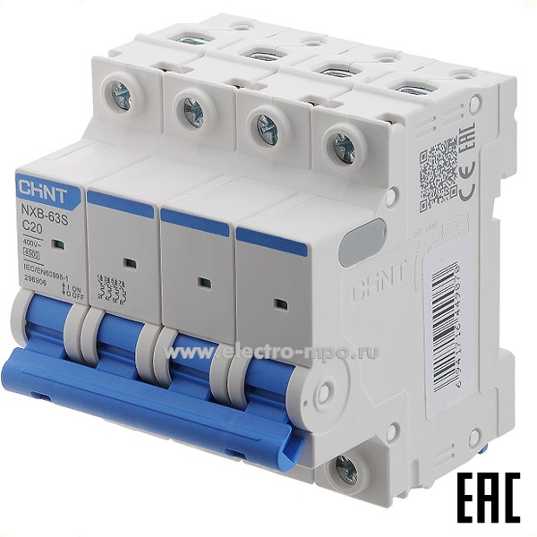 К9594. Автоматический выключатель NXB-63S  296906 /4P/ C20A  4,5 кА (CHINT)