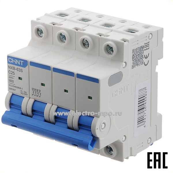 К9595. Автоматический выключатель NXB-63S  296907 /4P/ C25A  4,5 кА (CHINT)