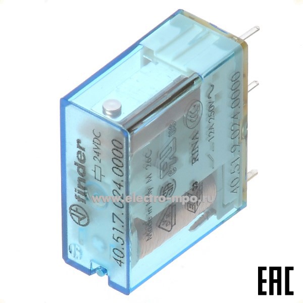 А94. Реле промежуточное 405160240000 24В AC/DC (бистабильная) 10А 1перекл. контакт серия 40 (Finder)