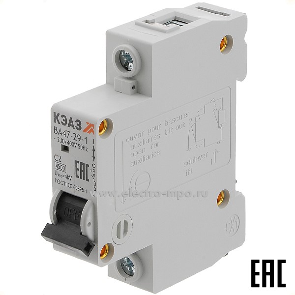 А1116. Автоматический выключатель ВА47-29-1C2 2А/1п/ 4,5кА на Din-рейку 318200 (КЭАЗ)