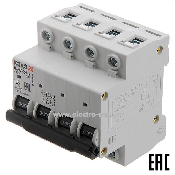 А1645. Автоматический выключатель ВА47-29-4C10 10А/4п/ 4,5кА на Din-рейку 318330 (КЭАЗ)