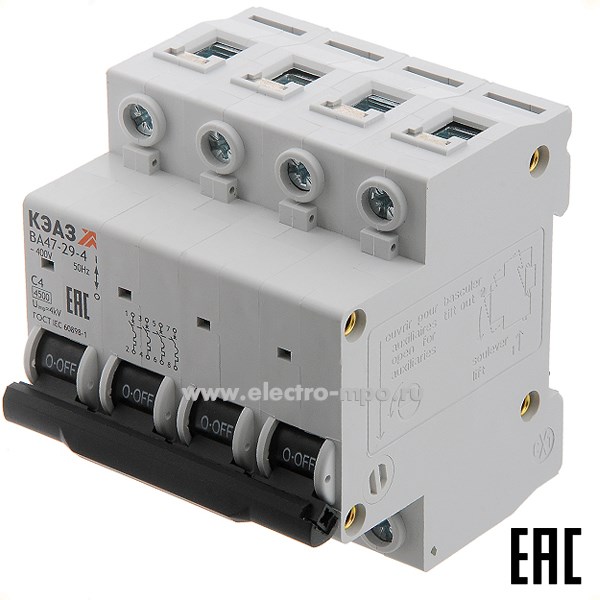 А1643. Автоматический выключатель ВА47-29-4C4 4А/4п/ 4,5кА на Din-рейку 318339 (КЭАЗ)