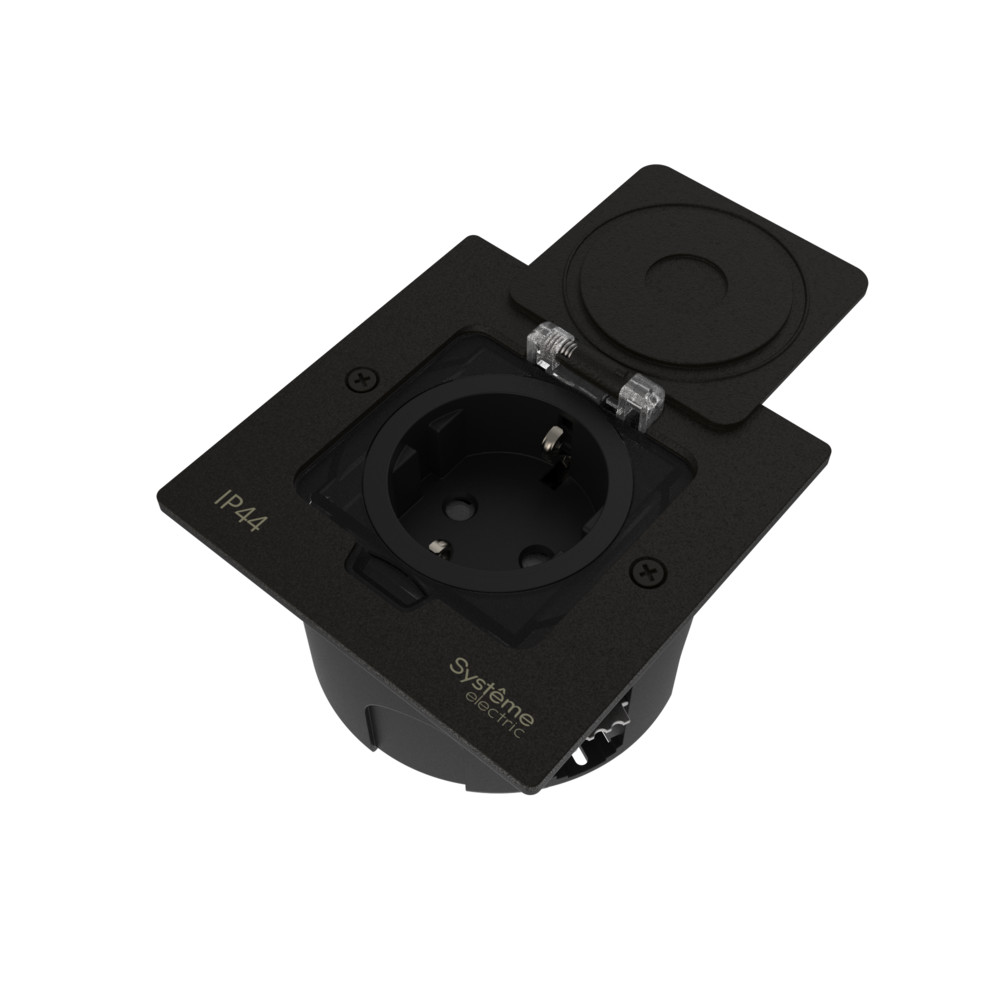 М90. Люк MultiDesk MDK21102MBA на 2 модуля в фальшпол с розеткой, черный матовый IP44 (System Electric)