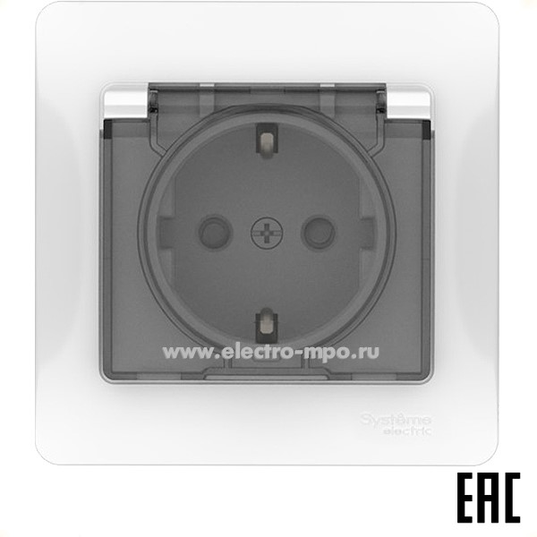 Ю21. Розетка Glossa GSL000148S "евр" с крышкой со шторками безвинт. зажим с/п белая IP44 (SE)