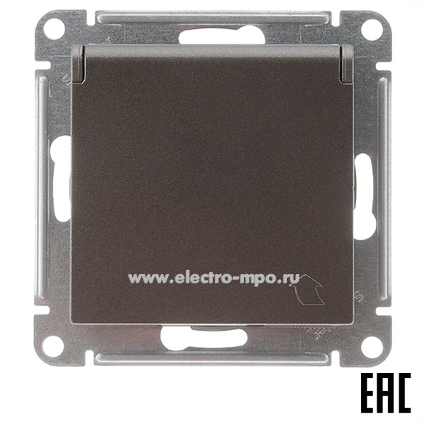 Ю4214. Механизм AtlasDesign ATN000646 розетки "евро" со шторками с крышкой с/п мокко (Systeme Electric)