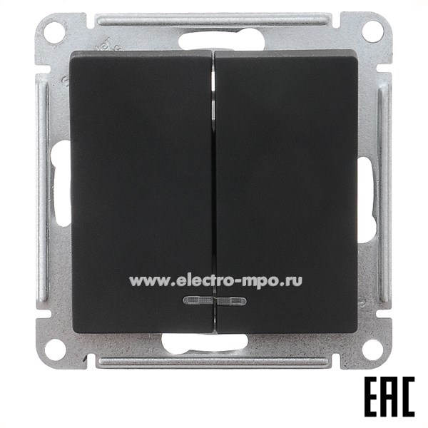 Ю4247. Механизм AtlasDesign ATN001053 выключателя 2 кл. с подсветкой с/п карбон (Systeme Electric)