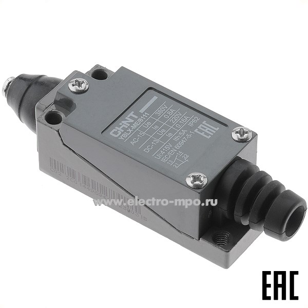 А5446. Путевой выключатель 443023  YBLX-ME/8111 5А 1з+1р IP62 кнопочный плунжер (CHINT)