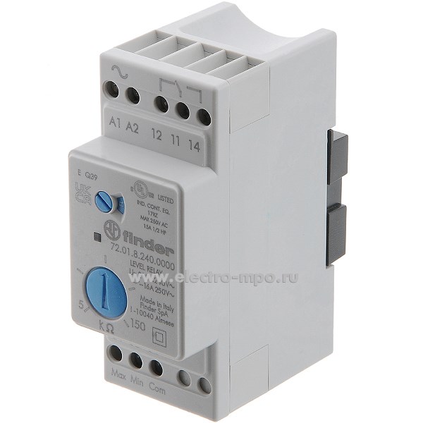 А5963. Реле контроля уровня 72.01.8.240.0000 диапазон 5...150кОм 240В AC 16А 1перекл. контакт серия 72 (Fi