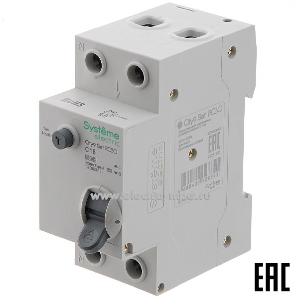 А0474. Дифф. автомат City9  C9D65616 (тип А) C16А-30мА 230В 1P+N 6кА (Systeme Electric)