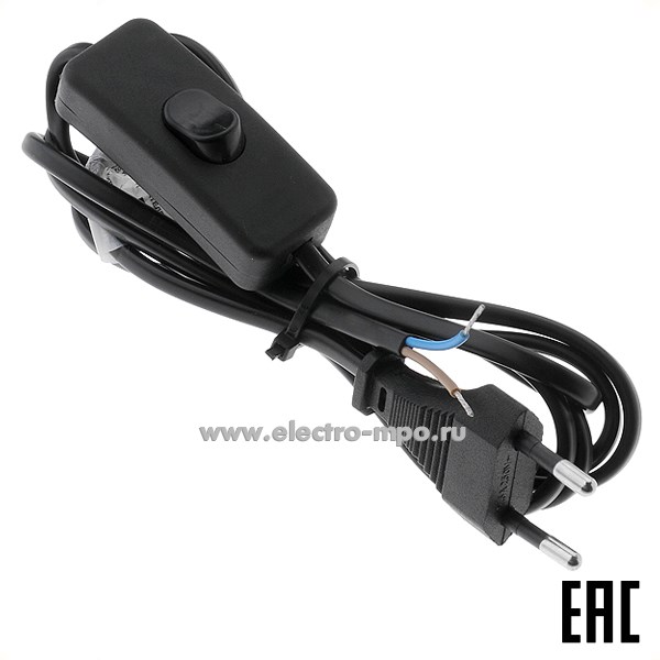 Р6421. Шнур 11-1134 с проходным выключателем 1,8м армированный вилкой черный (Rexant)