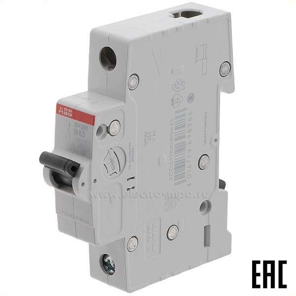 К6050. Автоматический выключатель SH201 B63А/1п/ 6,0кА на Din-рейку 2CDS211001R0635 B63 (АВВ)