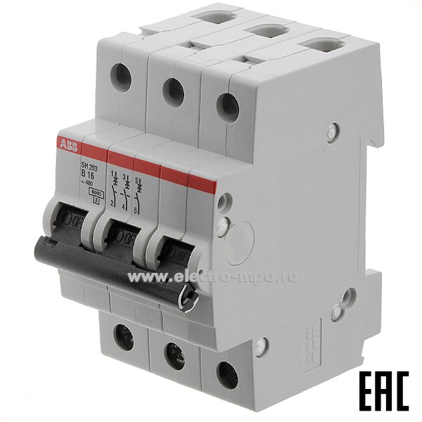 К6064. Автоматический выключатель SH203 B16А/3п/ 6,0кА на Din-рейку 2CDS213001R0165 B16 (АВВ)