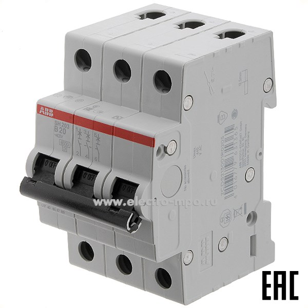 К6065. Автоматический выключатель SH203 B20А/3п/ 6,0кА на Din-рейку 2CDS213001R0205 B20 (АВВ)
