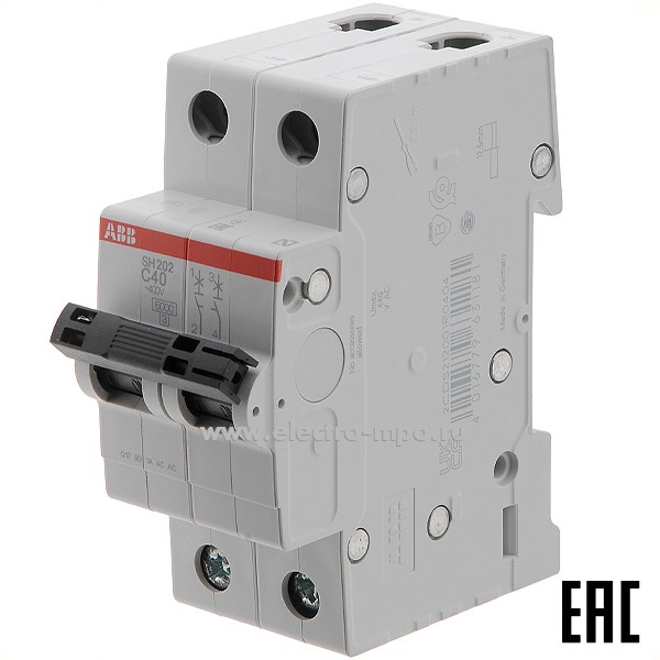 К6332. Автоматический выключатель SH202 C40А/2п/ 6,0кА на Din-рейку 2CDS212001R0404 C40 (АВВ)