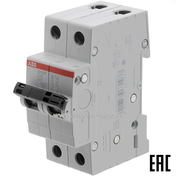 К6324. Автоматический выключатель SH202 C6А/2п/ 6,0кА на Din-рейку 2CDS212001R0064 C6 (АВВ)