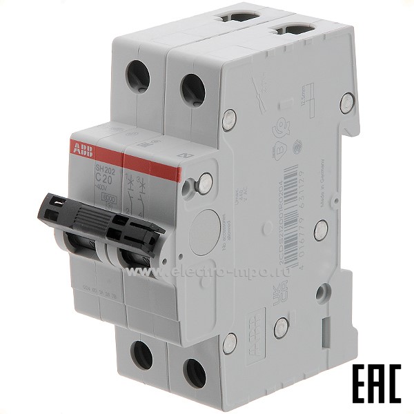 К6329. Автоматический выключатель SH202 C20А/2п/ 6,0кА на Din-рейку 2CDS212001R0204 C20 (АВВ)