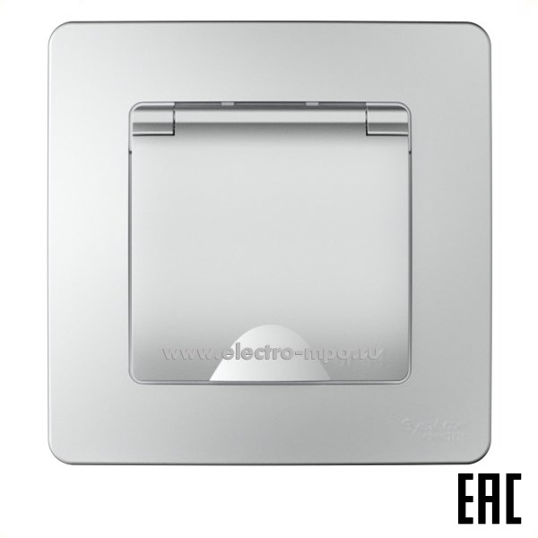 Ю4458. Розетка Blanca BLNRS441113 "евро" со шторками и крышкой IP44 с/п алюминий (Systeme Electric)