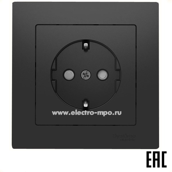 Ю52. Розетка AtlasDesign ATN001044S "евро" со шторками безвинт. зажим. с/п карбон (Systeme Electric)