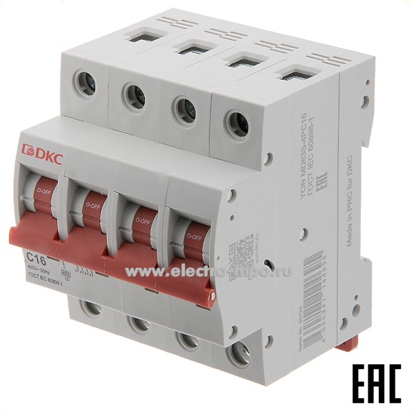А2050. Автоматический выключатель YON max MD63S-4PC16 16А/4п/ 4,5кА на Din-рейку (ДКС)