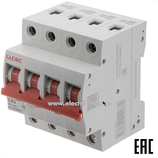 А2056. Автоматический выключатель YON max MD63S-4PC63 63А/4п/ 4,5кА на Din-рейку (ДКС)