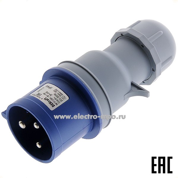 Р4801. Вилка кабельная ВП-103  26101DEK 32А 220В 2P+PE IP44 CEE023-6 (DEKraft)