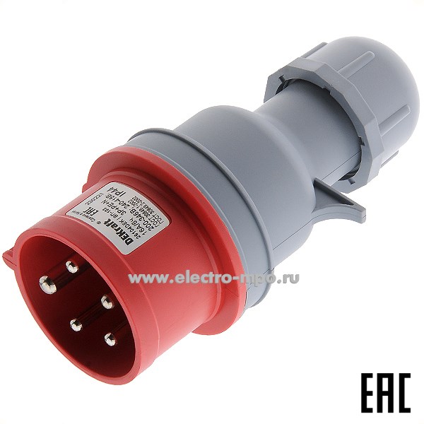 Р4804. Вилка кабельная ВП-103  26104DEK 16А 380В 3P+PE+N IP44 CEE015-6 (DEKraft)