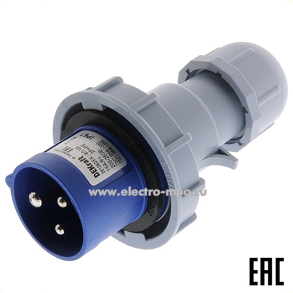 Р4806. Вилка кабельная ВП-103  26106DEK 16А 220В 2P+PE IP67 CEE013W-6 (DEKraft)