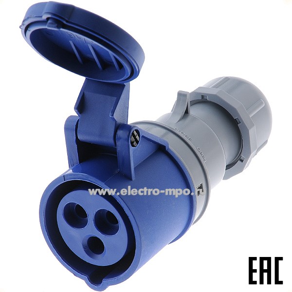 Р4820. Розетка кабельная РП-103  26130DEK 16А 220В 2P+PE IP44 CEE213-6 (DEKraft)