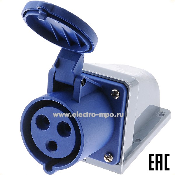 Р4861. Розетка стационарная РС-103  26191DEK 32А 220В 2P+PE IP44 CEE123-6 (DEKraft)