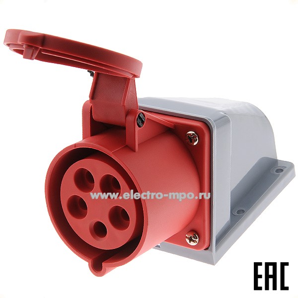 Р4865. Розетка стационарная РС-103  26195DEK 32А 380В 3P+PE+N IP44 CEE125-6 (DEKraft)