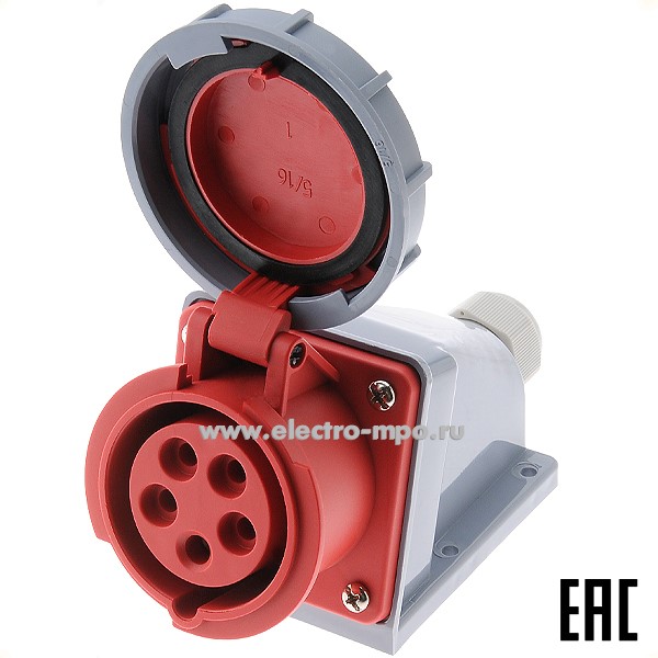 Р4874. Розетка стационарная РС-103  26204DEK 16А 380В 3P+PE+N IP67 CEE115W-6 (DEKraft)