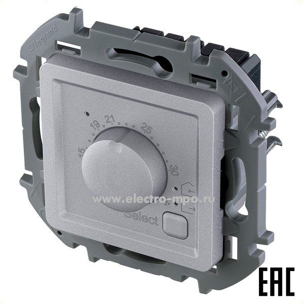 Ю5814. Механизм Inspiria 673812 регулятора теплого пола 7-50град. С с/п алюминий (Legrand/Daccord)