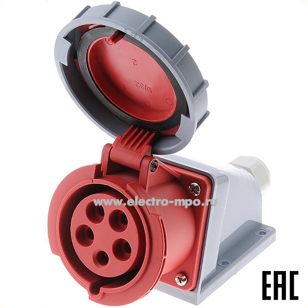 Р4875. Розетка стационарная РС-103  26205DEK 32А 380В 3P+PE+N IP67 CEE125W-6 (DEKraft)