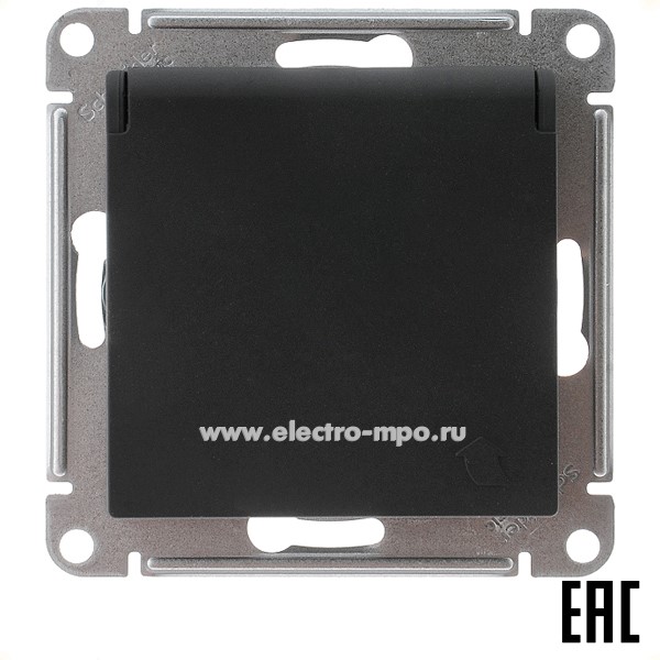 Ю4254. Механизм AtlasDesign ATN001046 розетки "евро" со шторками с крышкой с/п карбон (Systeme Electric