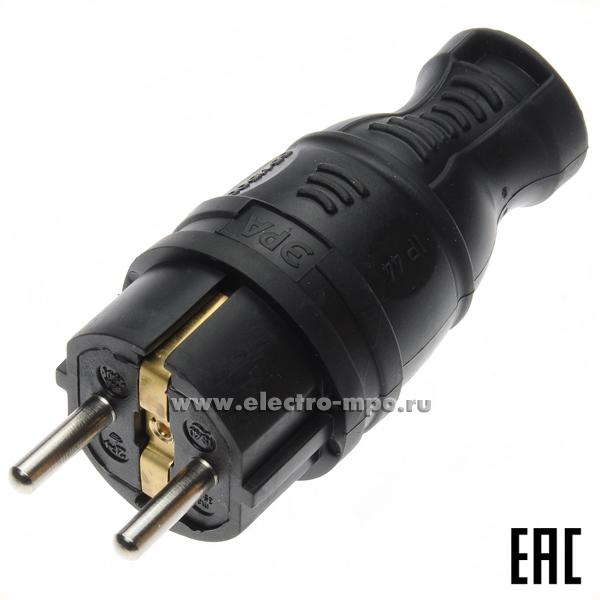 Р6646. Вилка ЭРА V8-B-IP44 "евр" кабельная резиновая черная IP44 Б0044540 (Турция)