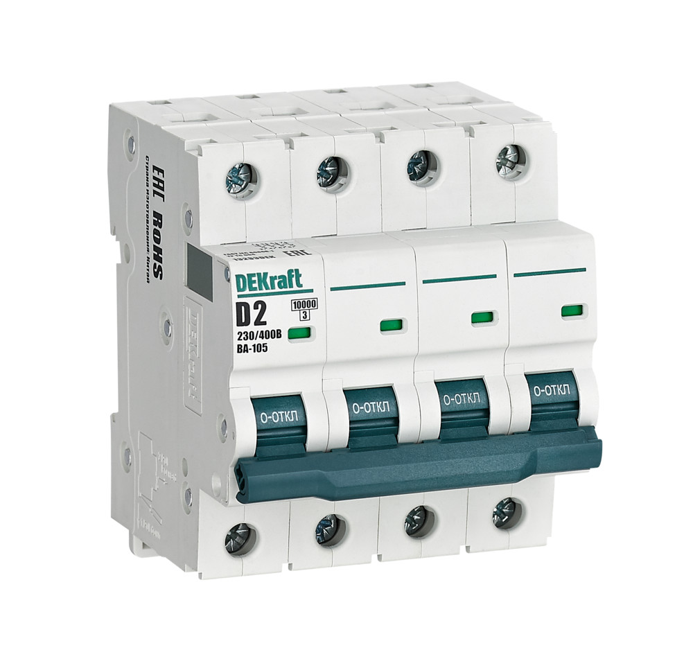 А01. Автоматический выключатель ВА-105 13232DEK 4P 1A х-ка D 10кА (DEKraft)