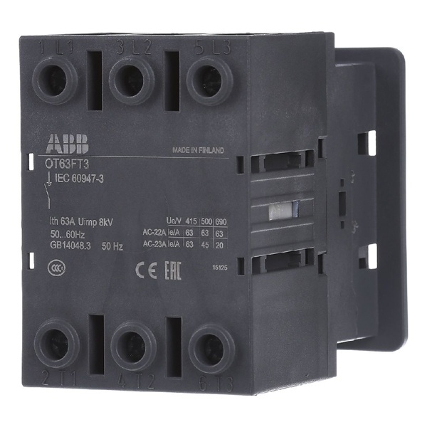 Б45. Рубильник OT63FT3 до 63А 3х-полюсный дверного монтажа (без ручки)  1SCA105382R1001 (ABB)