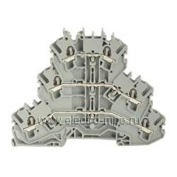 Б7557. Клемма TopJob 2002-3201 трехуровневая пружинная серая 2,5мм2 24А 500В  ширина 5,2мм (Wago)