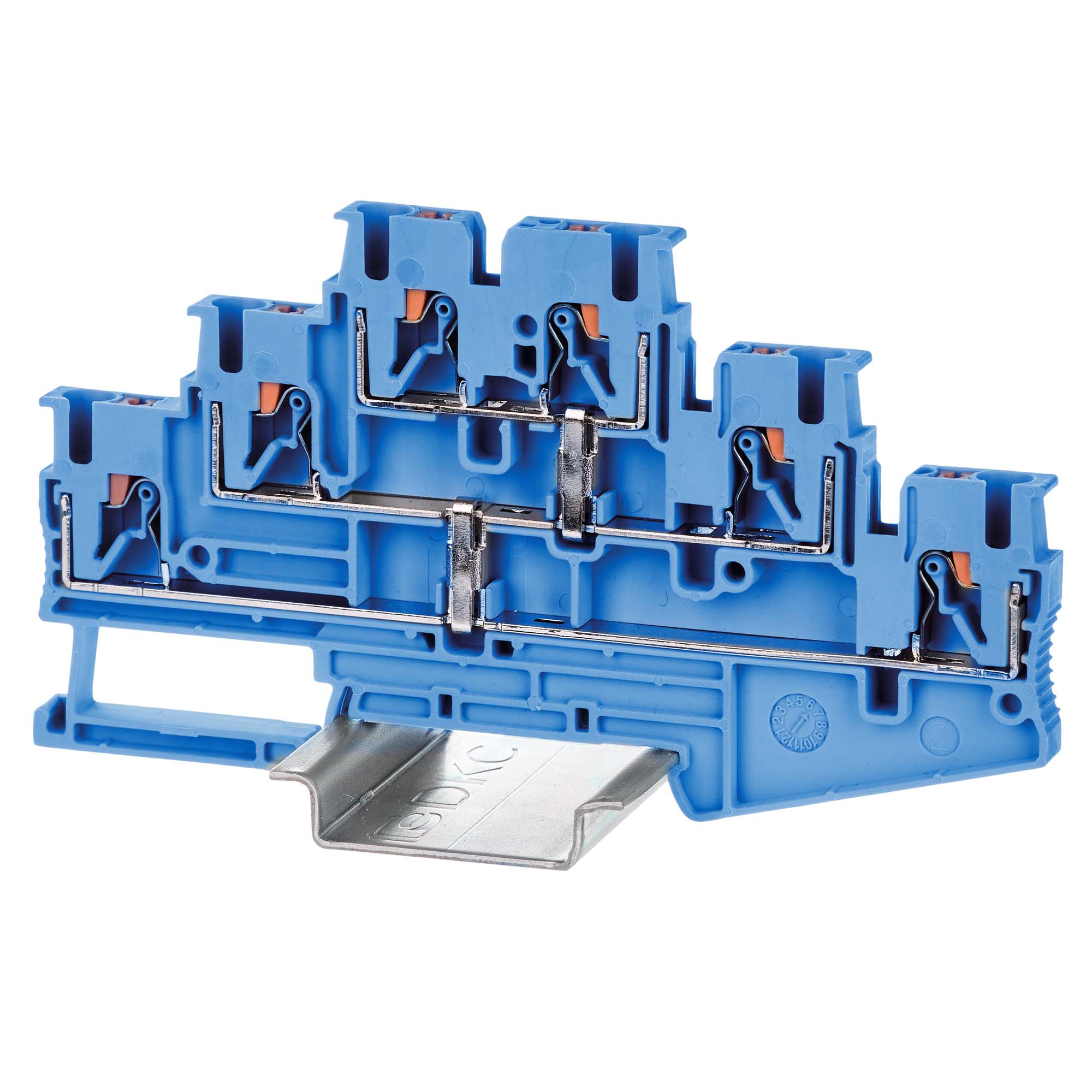 К23. Клемма VPR-2.5-3L-PV-BU трехуровневая, зажим push-in, 6 точек подключения с перемычкой  (ДКС)