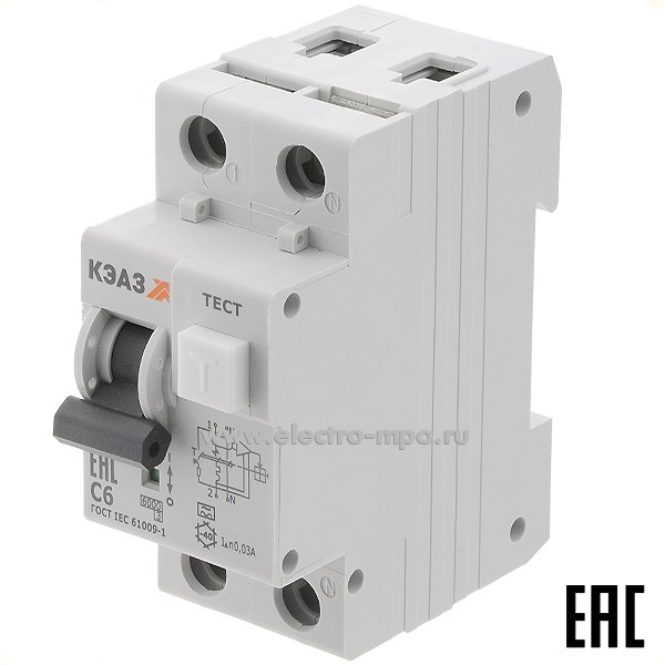 А1854. Дифф. автомат АВДТ32-22C6-A-УХЛ4 тип А 6-30мА 1P+N 230В 6кА 228063 (КЭАЗ)