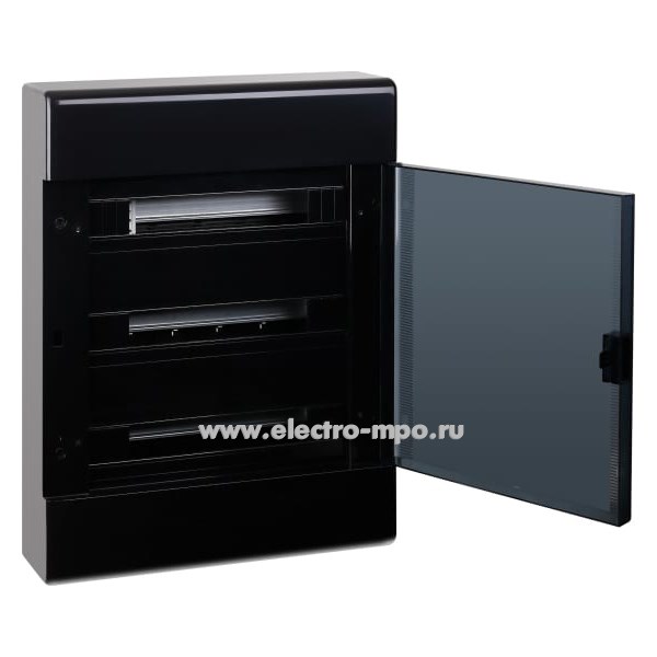 Е0953. Бокс 68054Ч черный  на 54 модуля с клеммником прозрачная дверь IP41 (Рувинил Москва)