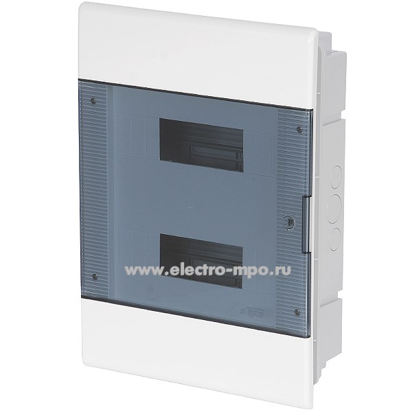 Е0419. Бокс 68124 белый встраиваемый на 24 модуля с клеммником прозрачная дверь IP40 (Рувинил)