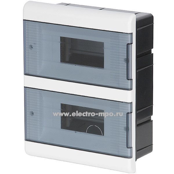 Е0417. Бокс 68118 белый встраиваемый на 18 модуля с клеммником прозрачная дверь IP40 (Рувинил)