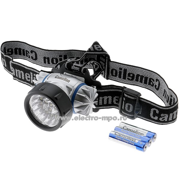 С6414. Фонарь LED5323-19Мх налобный 3хR03 19 светодиодов металлик c элем. питания (Camelion)