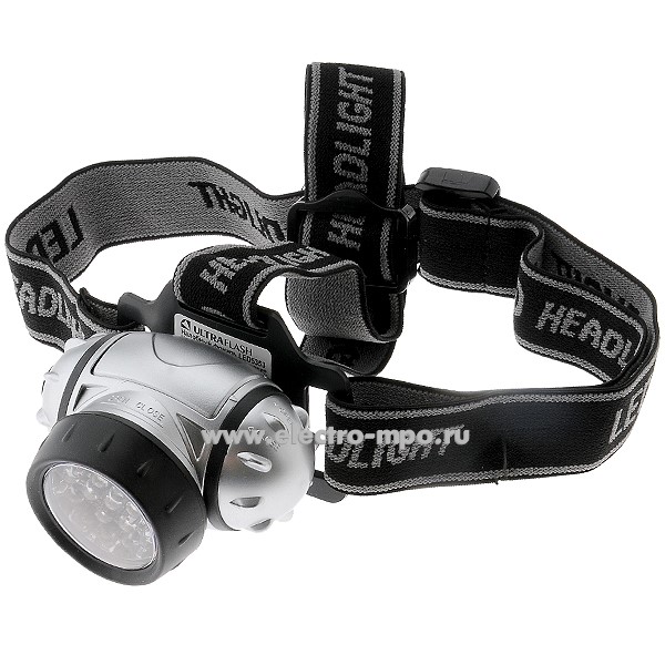 С6423. Фонарь LED5353 налобный 3хR03 19 светодиодов металлик без элем. питания (Ultraflash)